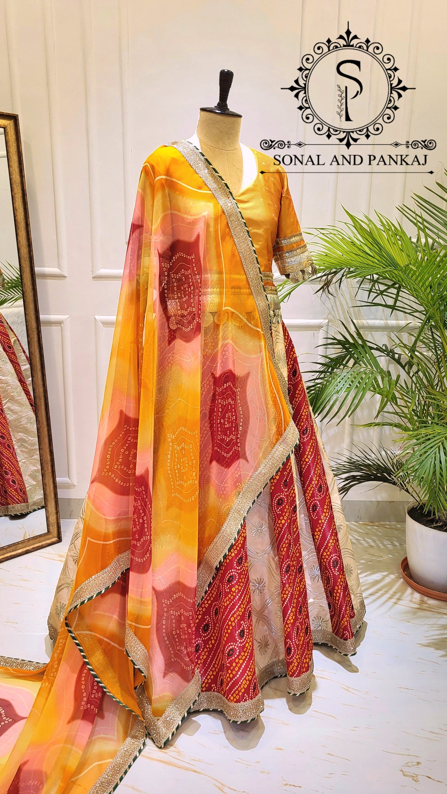 Designer Long Blouse With Beautiful Duppatta & Kalidaar Lehenga On Sale - LH01525 (Red & Cream)