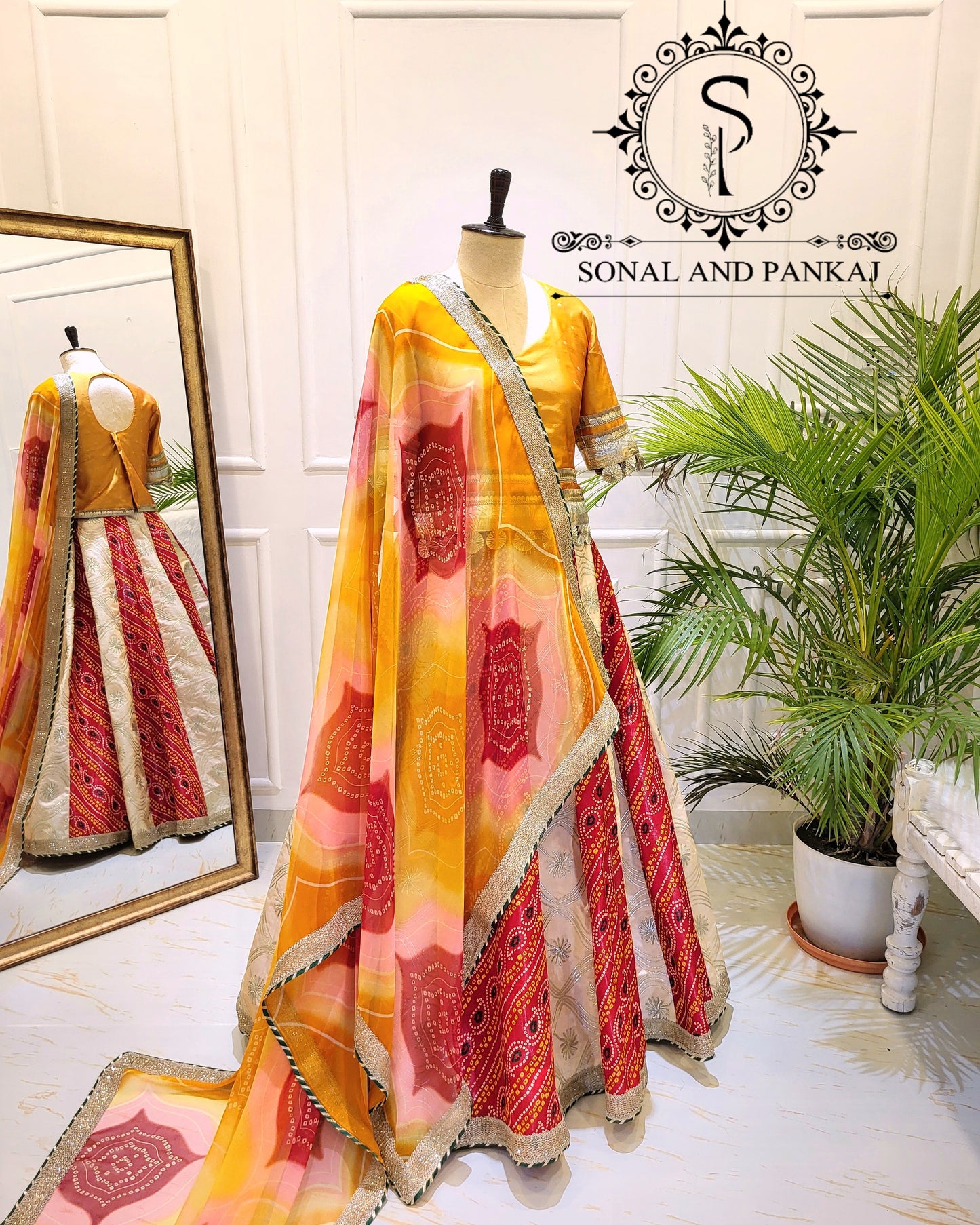 Designer Long Blouse With Beautiful Duppatta & Kalidaar Lehenga On Sale - LH01525 (Red & Cream)