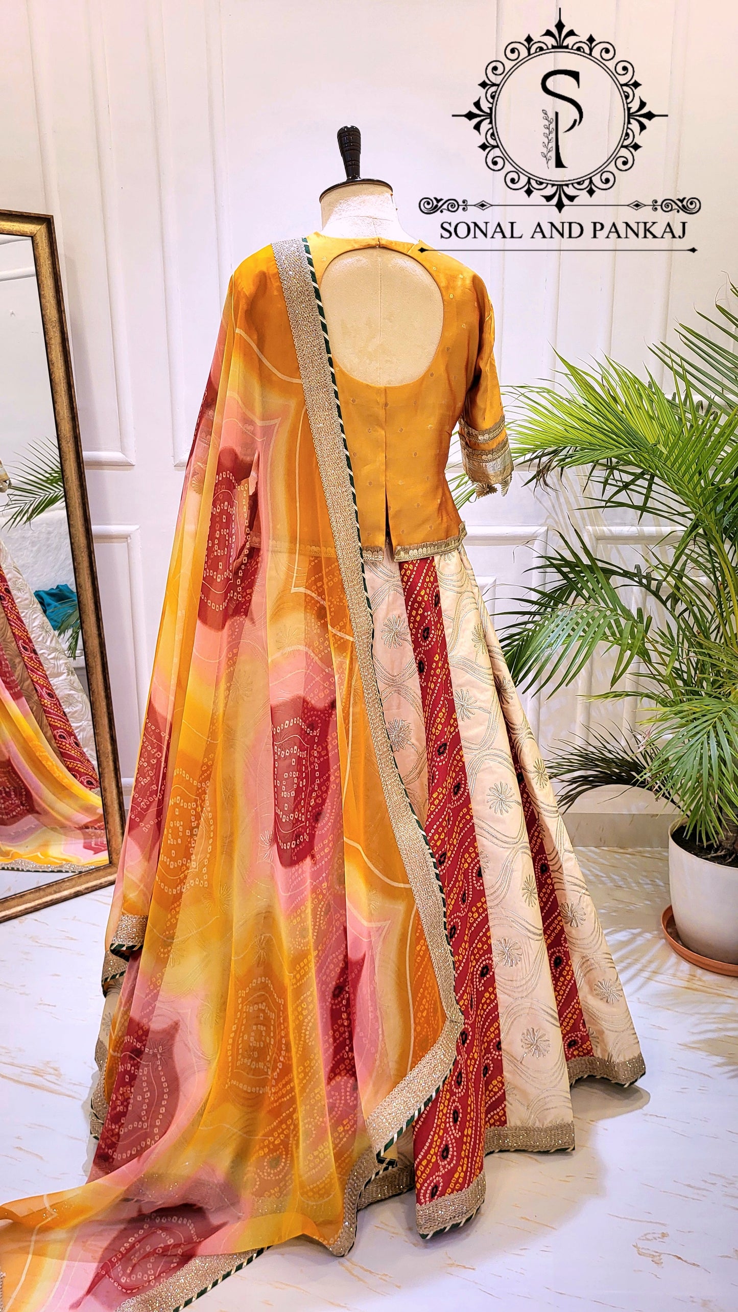Designer Long Blouse With Beautiful Duppatta & Kalidaar Lehenga On Sale - LH01525 (Red & Cream)
