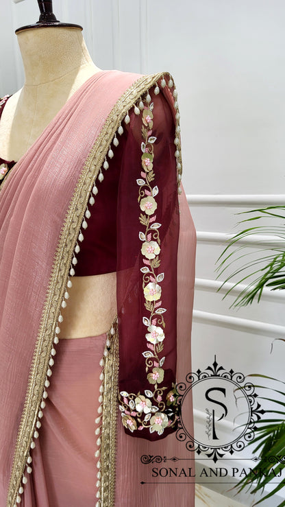 Rose Bandhani Gotta Patti Blouse brodée à la main - BL01044