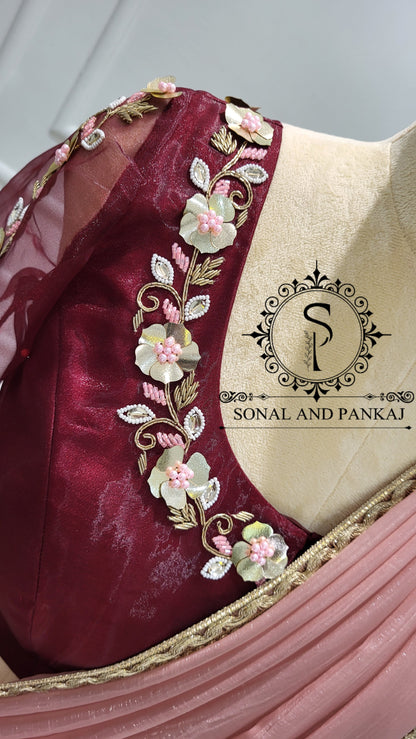 Rose Bandhani Gotta Patti Blouse brodée à la main - BL01044