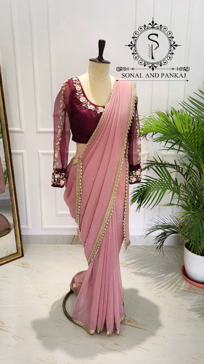 Rose Bandhani Gotta Patti Blouse brodée à la main - BL01044