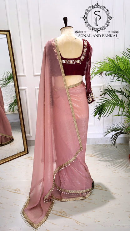 Rose Bandhani Gotta Patti Blouse brodée à la main - BL01044