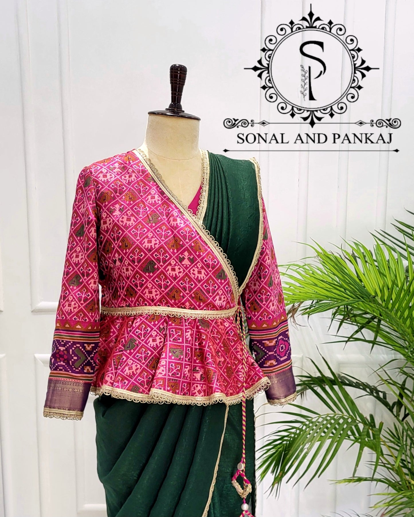 Pink Patola Peplum Jacket Style Blouse - BL01783