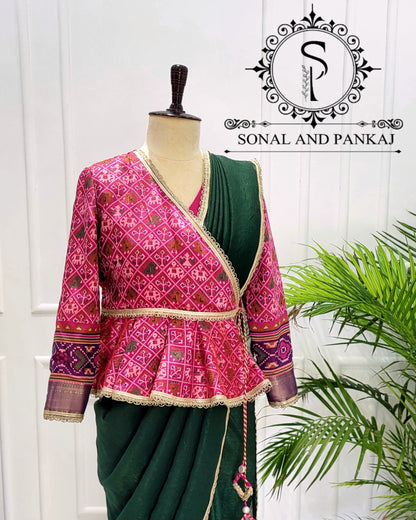 Pink Patola Peplum Jacket Style Blouse - BL01783
