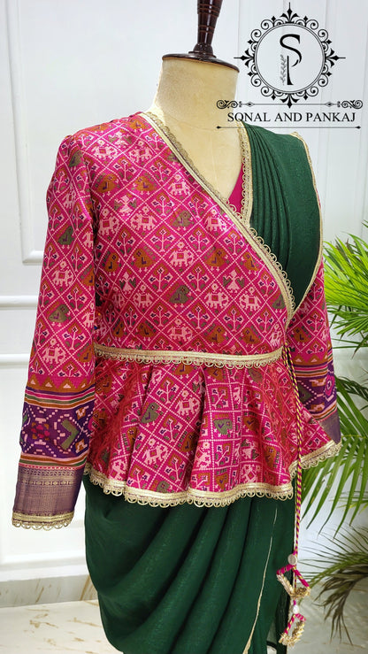 Pink Patola Peplum Jacket Style Blouse - BL01783