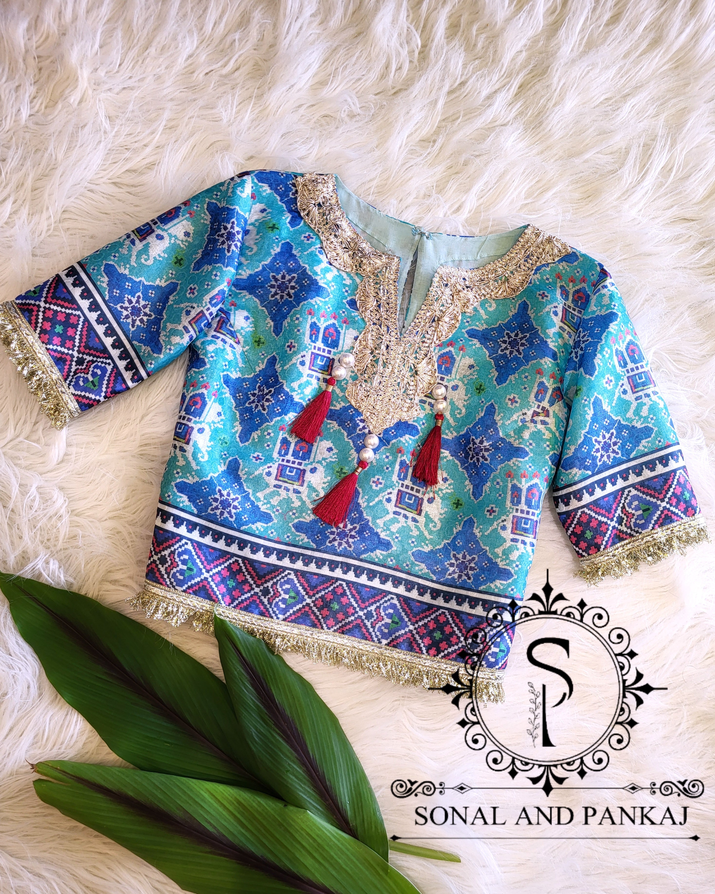 Long Top Style Patola Blouse - BL01547 (Aqua)