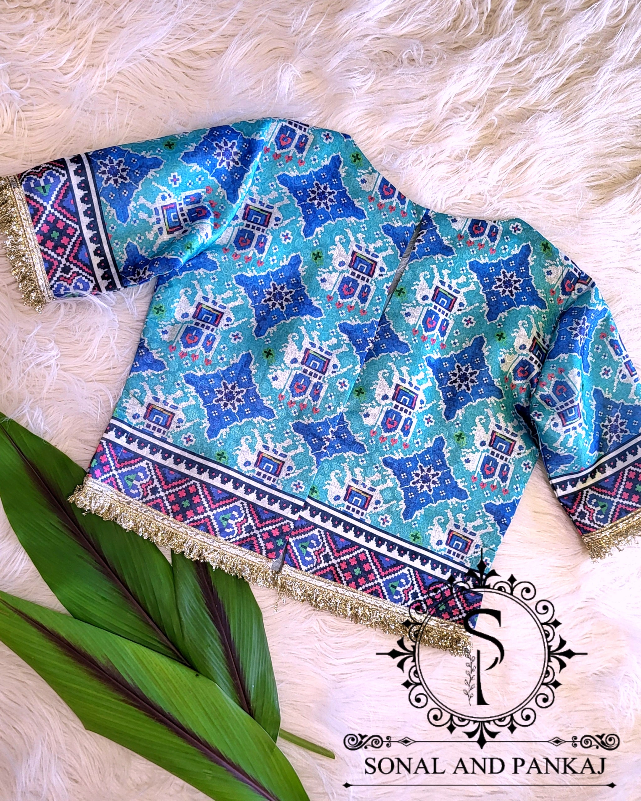 Long Top Style Patola Blouse - BL01547 (Aqua)