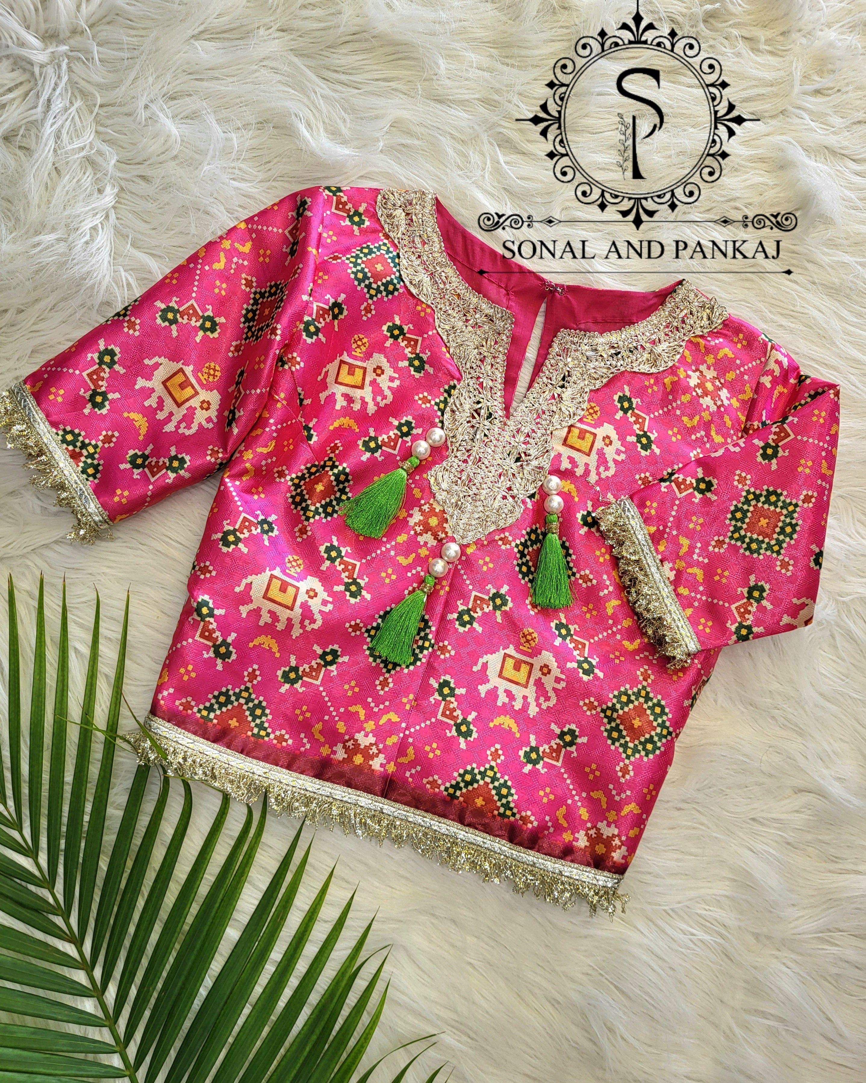 Long Top Style Patola Blouse - BL01546 (Pink)