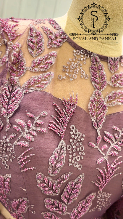 Mauve Embroidered Blouse With Beautiful Wine Duppatta & Lehenga On Sale - LH01540