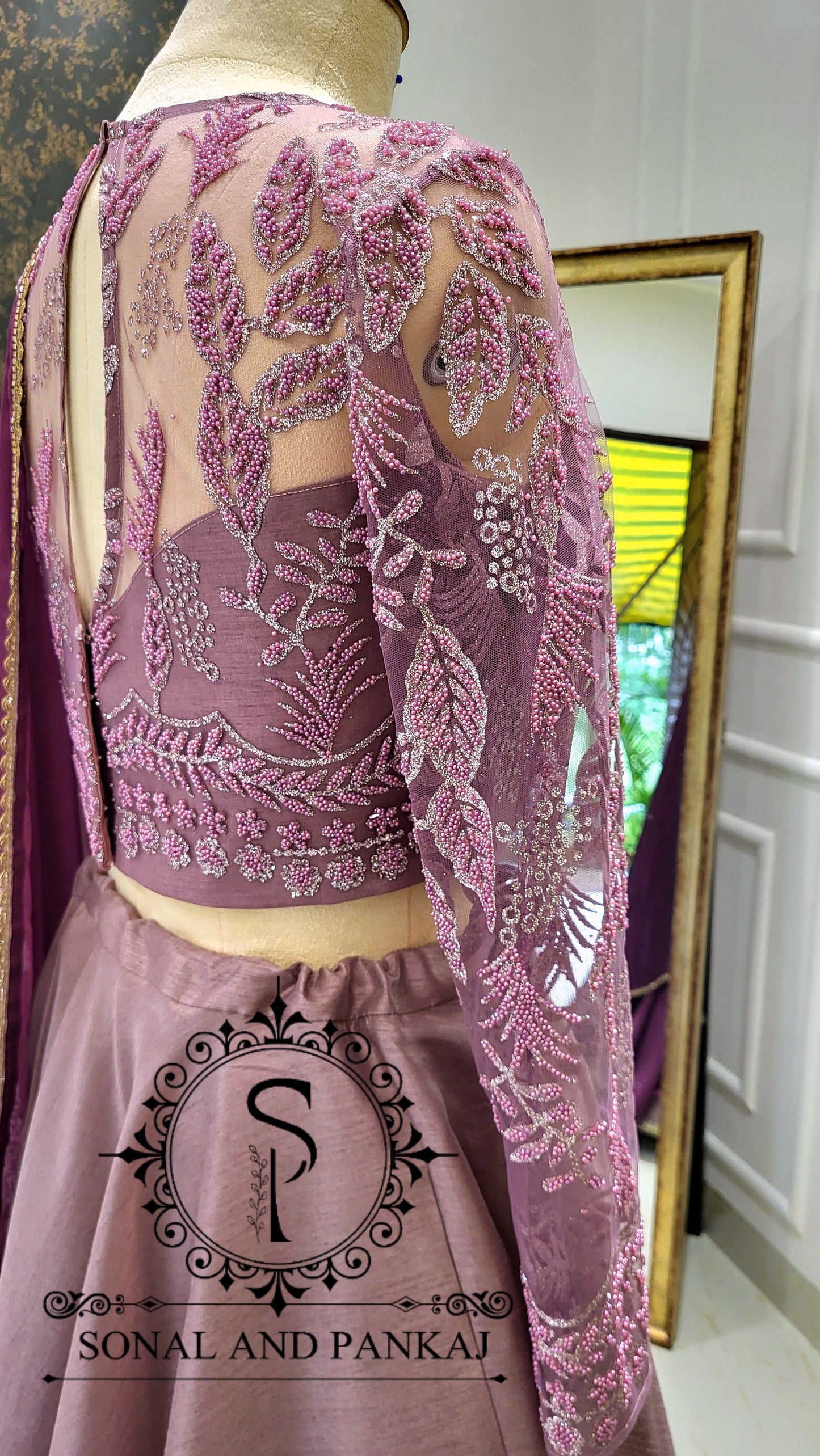 Mauve Embroidered Blouse With Beautiful Wine Duppatta & Lehenga On Sale - LH01540