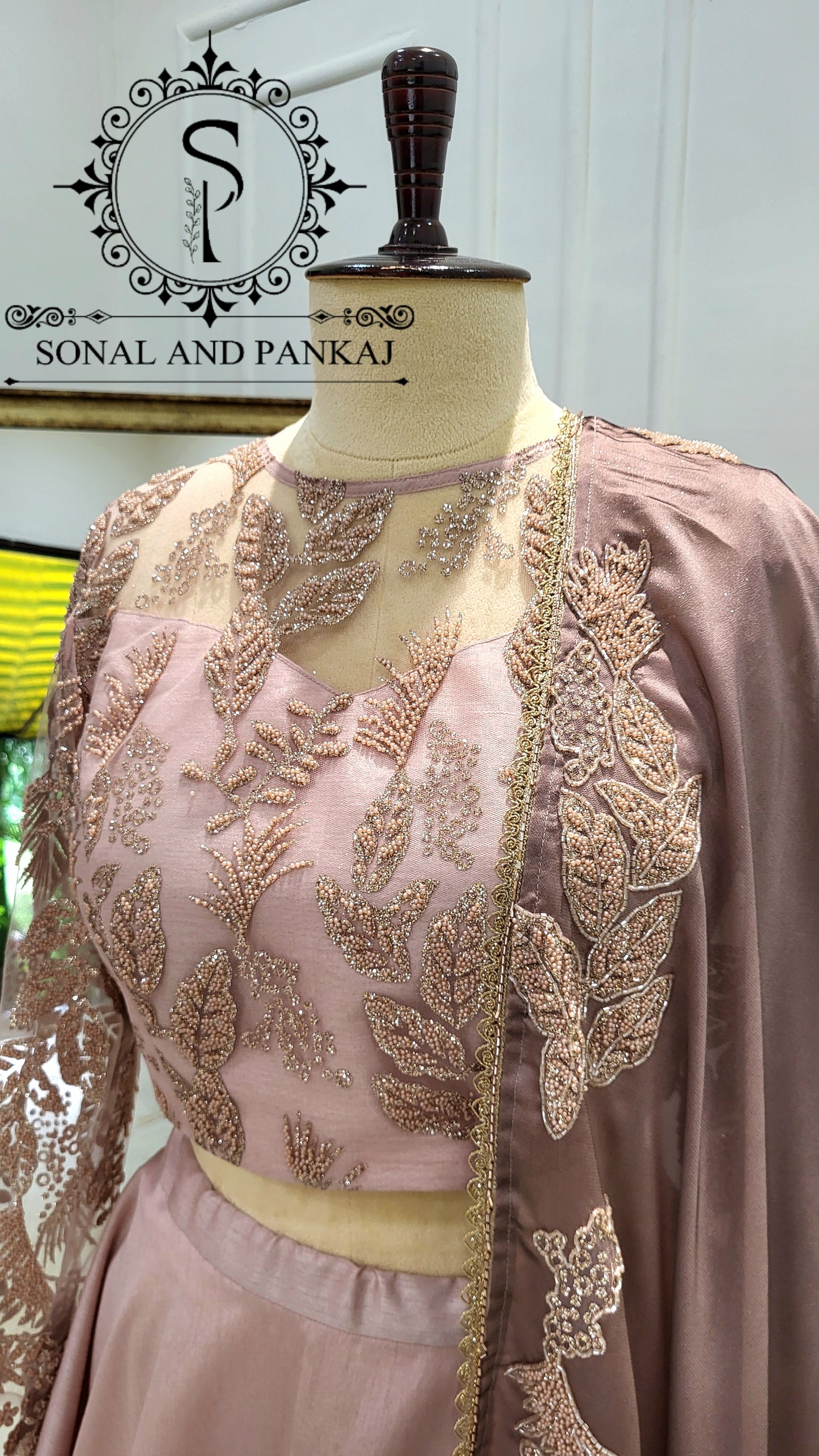 Dusty Mauve Duppatta With Dusty Blush Pink Embroidered Blouse & Lehenga - LH01565
