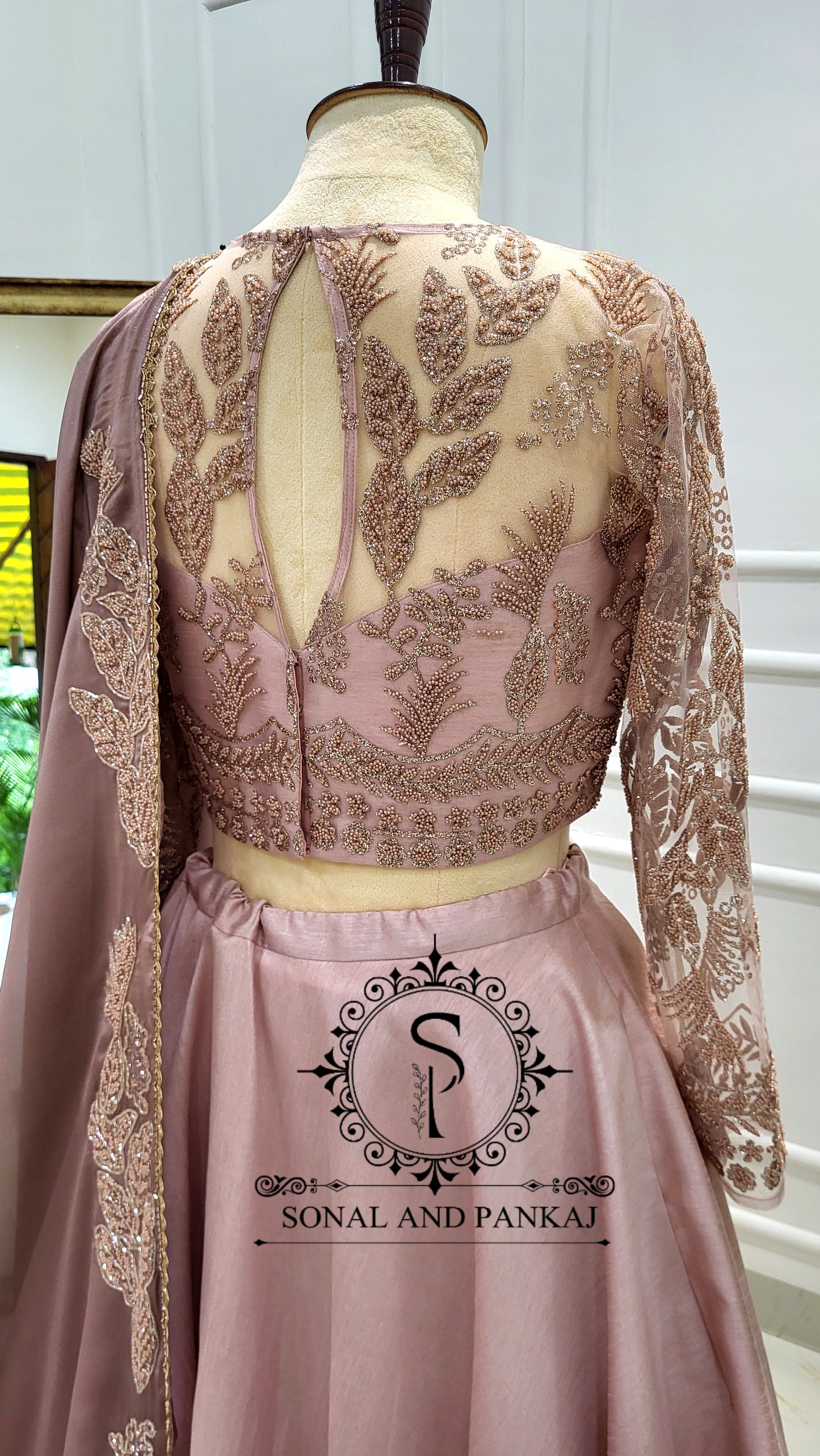 Dusty Mauve Duppatta With Dusty Blush Pink Embroidered Blouse & Lehenga - LH01565