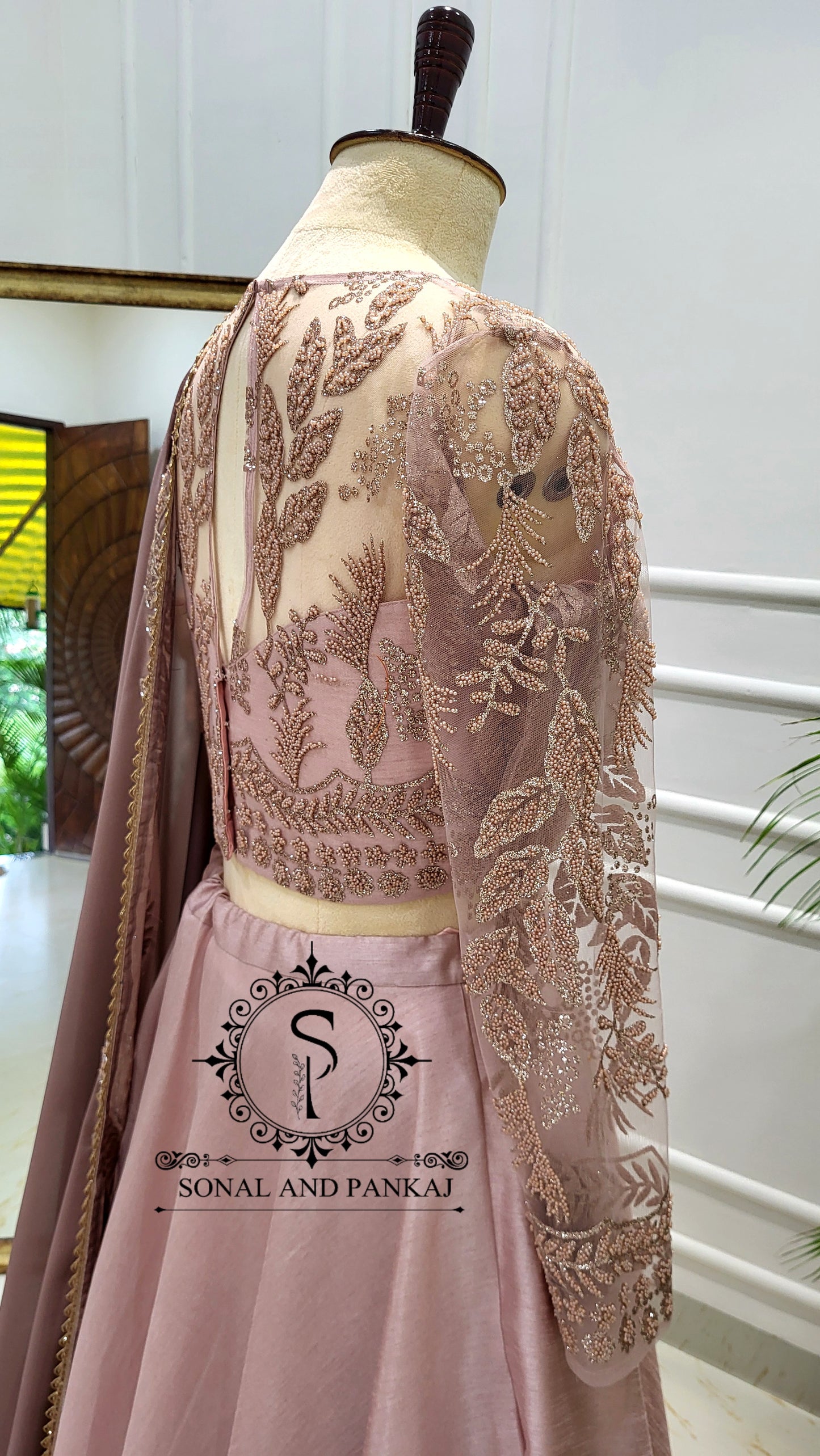 Dusty Mauve Duppatta With Dusty Blush Pink Embroidered Blouse & Lehenga - LH01565