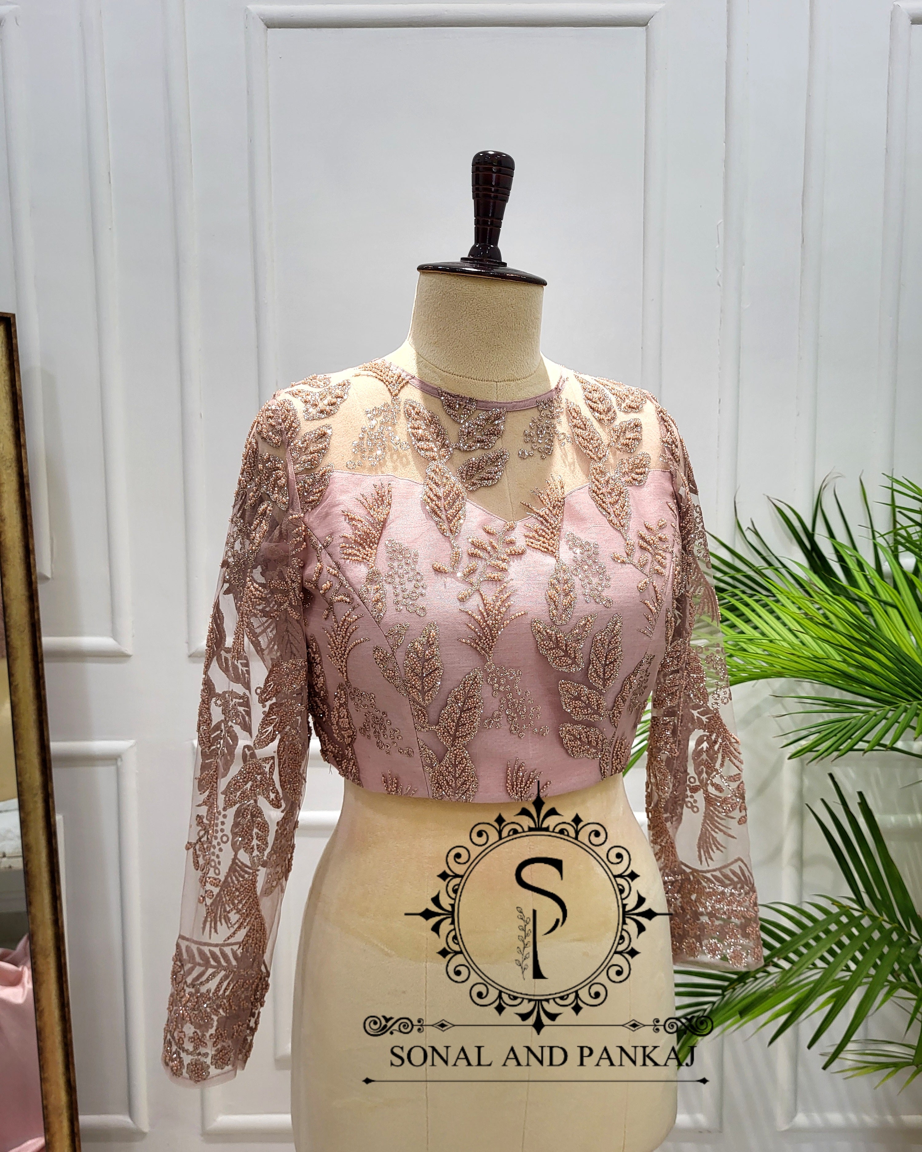 Designer Dusty Blush Pink Embroidered Blouse - BL01566