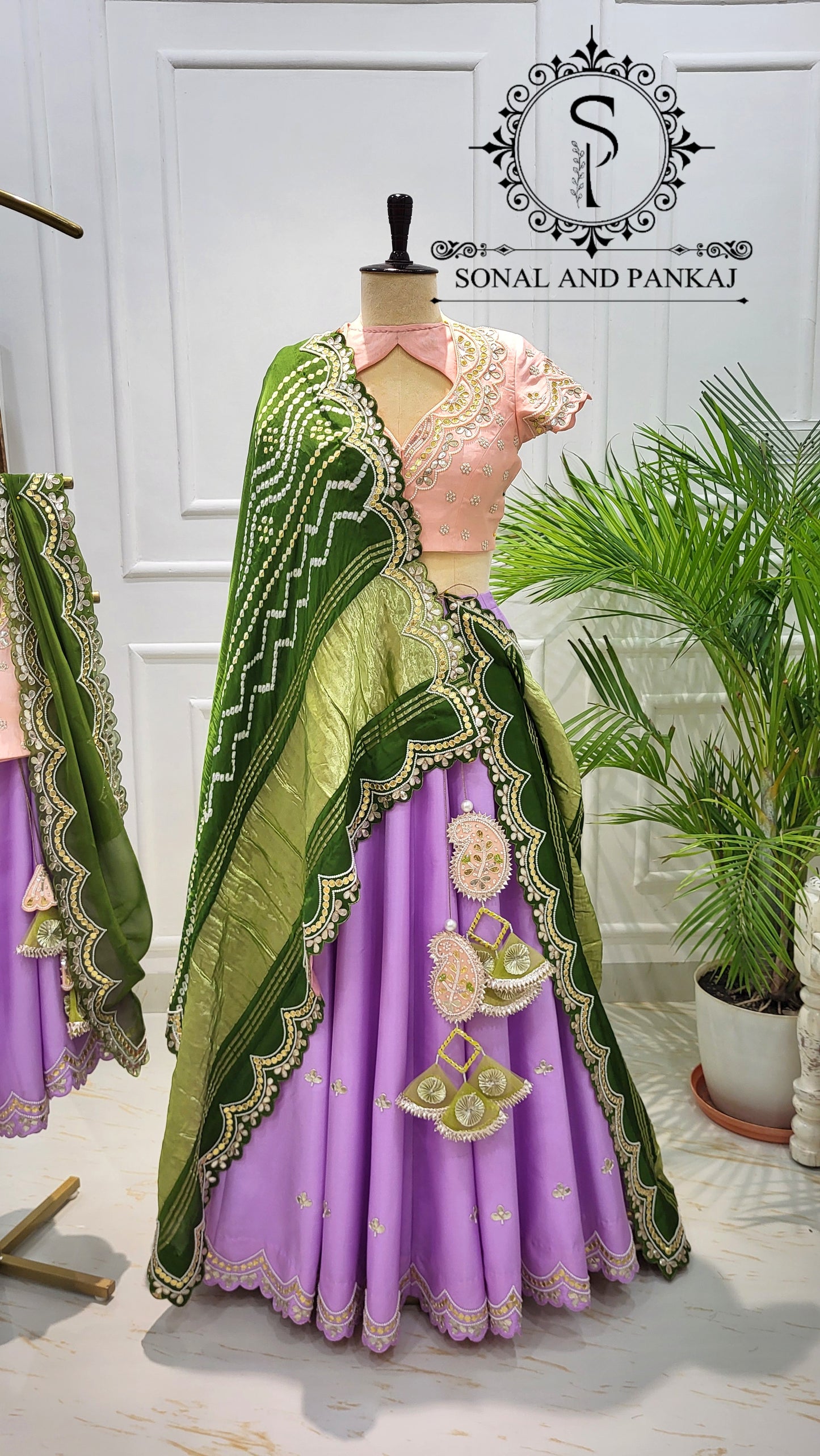 Bandhani Breeze - Gotta Patti Hand Embroidered Pure Bandhani Duppatta With Blouse & Lehenga - LH01582