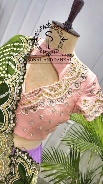 Bandhani Breeze - Gotta Patti Hand Embroidered Pure Bandhani Duppatta With Blouse & Lehenga - LH01582