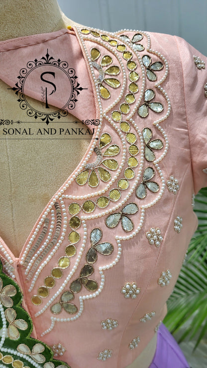 Bandhani Breeze - Gotta Patti Hand Embroidered Pure Bandhani Duppatta With Blouse & Lehenga - LH01582