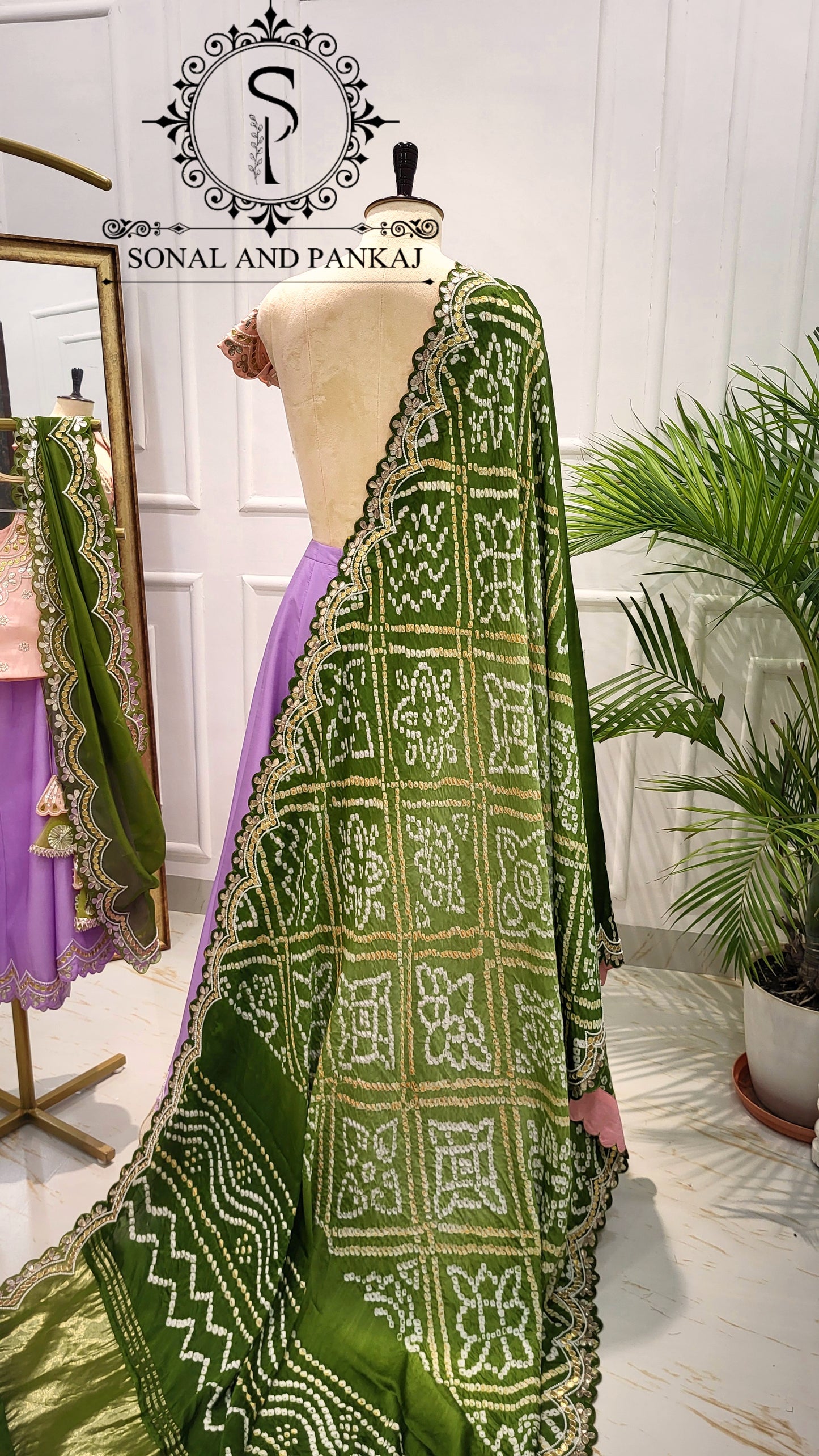 Bandhani Breeze - Gotta Patti Hand Embroidered Pure Bandhani Duppatta With Blouse & Lehenga - LH01582