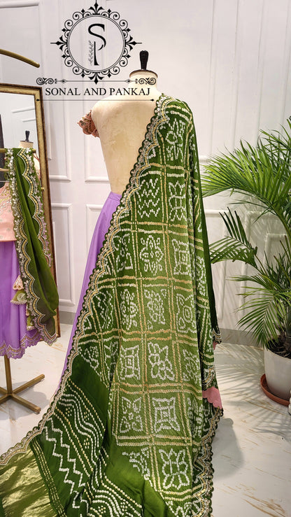 Bandhani Breeze - Gotta Patti Hand Embroidered Pure Bandhani Duppatta With Blouse & Lehenga - LH01582