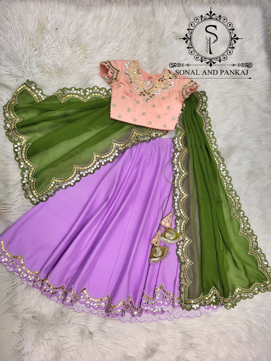 Kids Gotta Patti Hand Embroidered Duppatta With Blouse & Lehenga - KD01583