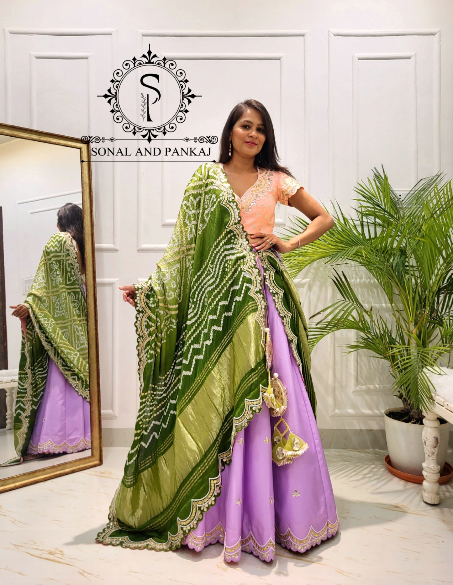 Bandhani Breeze - Gotta Patti Hand Embroidered Pure Bandhani Duppatta With Blouse & Lehenga - LH01582