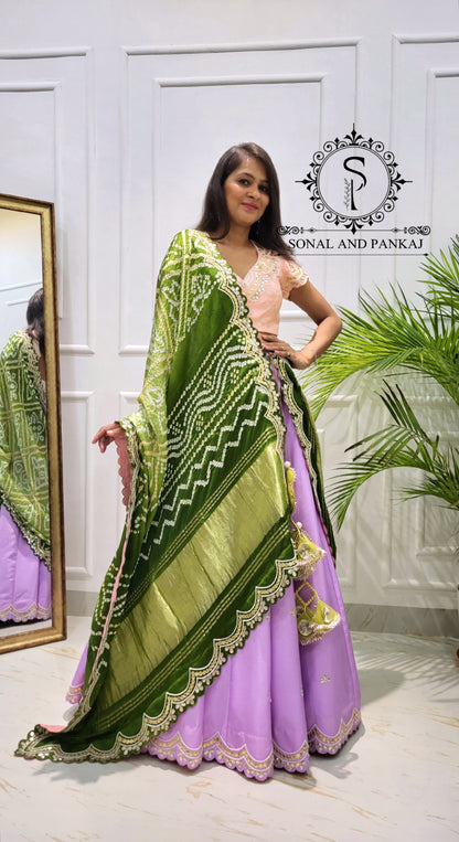 Bandhani Breeze - Gotta Patti Hand Embroidered Pure Bandhani Duppatta With Blouse & Lehenga - LH01582