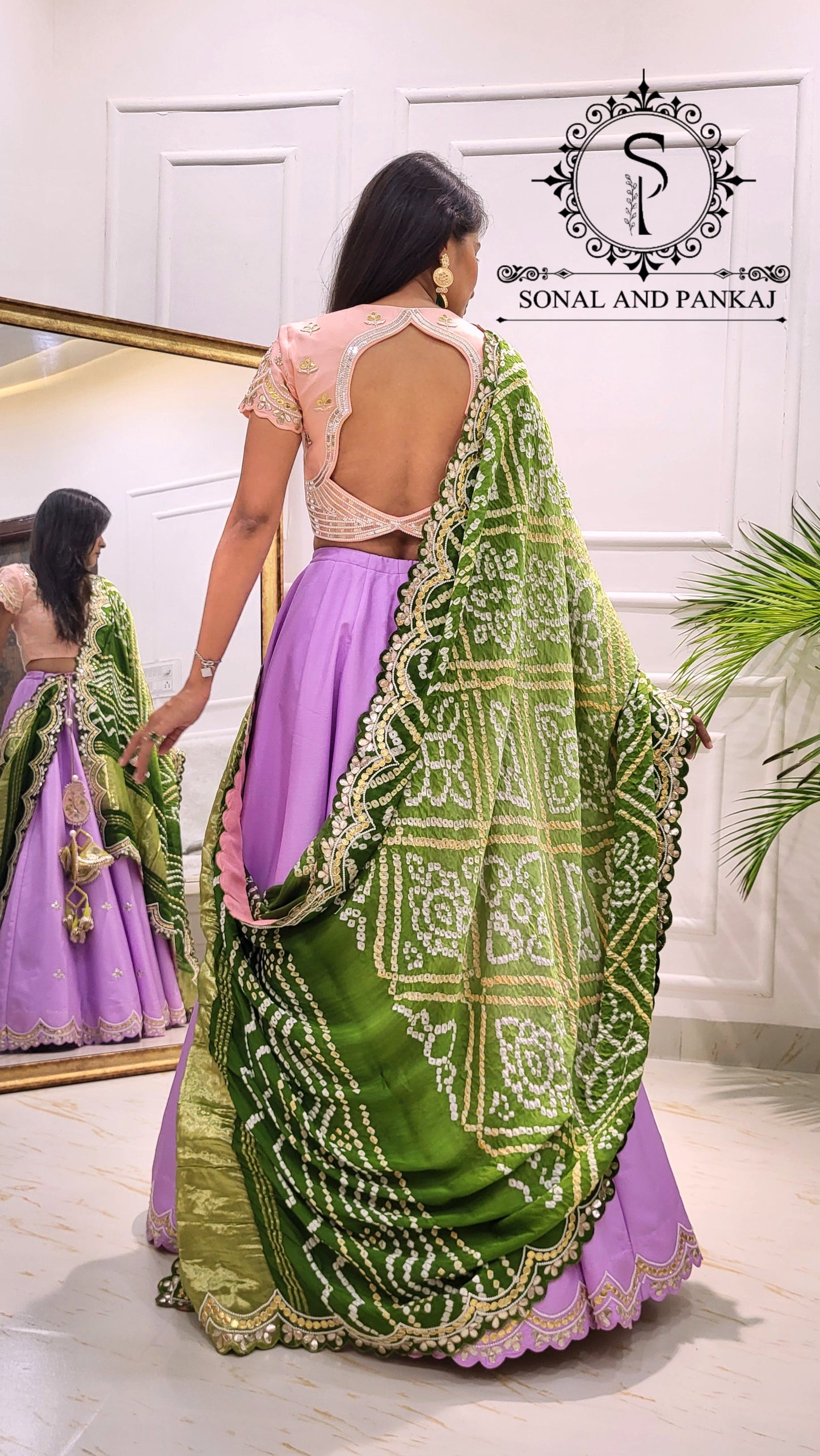 Bandhani Breeze - Gotta Patti Hand Embroidered Pure Bandhani Duppatta With Blouse & Lehenga - LH01582
