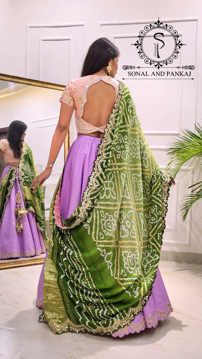 Bandhani Breeze - Gotta Patti Hand Embroidered Pure Bandhani Duppatta With Blouse & Lehenga - LH01582