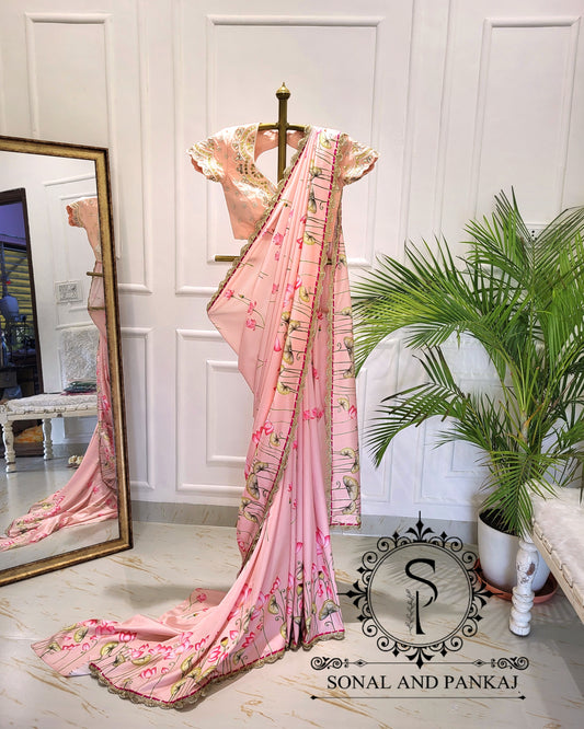 Peach Gotta Patti Hand Embroidered Blouse & Designer Saree - SA01574