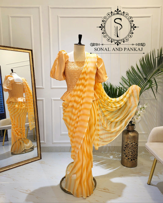 Marigold Whisper Saree With Smocking Blouse - SA01576