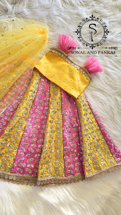 Braj Bala - Pink & Yellow Kids Lehenga Choli - KD01579