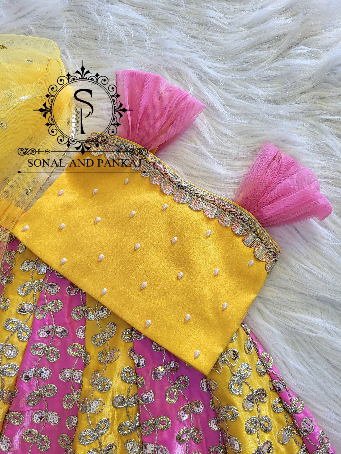Braj Bala - Pink & Yellow Kids Lehenga Choli - KD01579