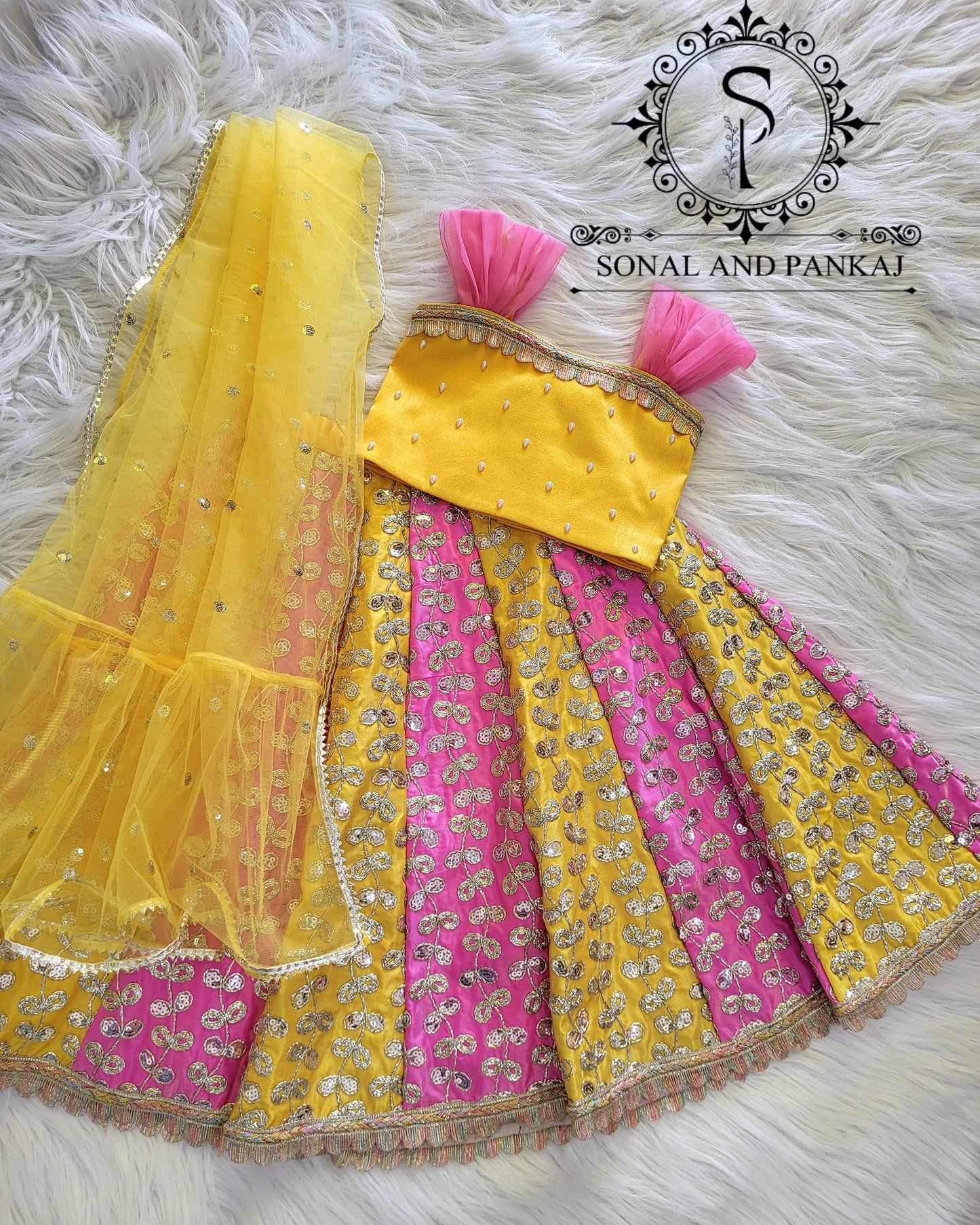 Braj Bala - Pink & Yellow Kids Lehenga Choli - KD01579