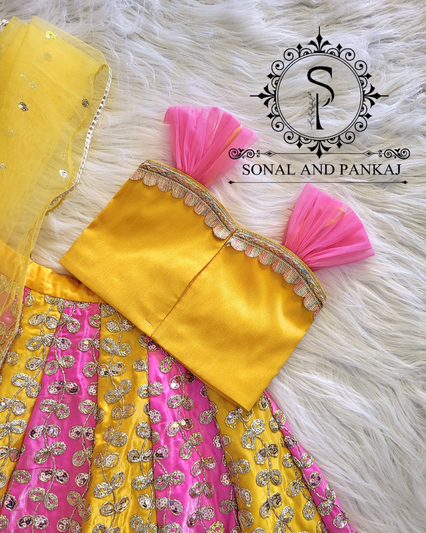 Braj Bala - Pink & Yellow Kids Lehenga Choli - KD01579