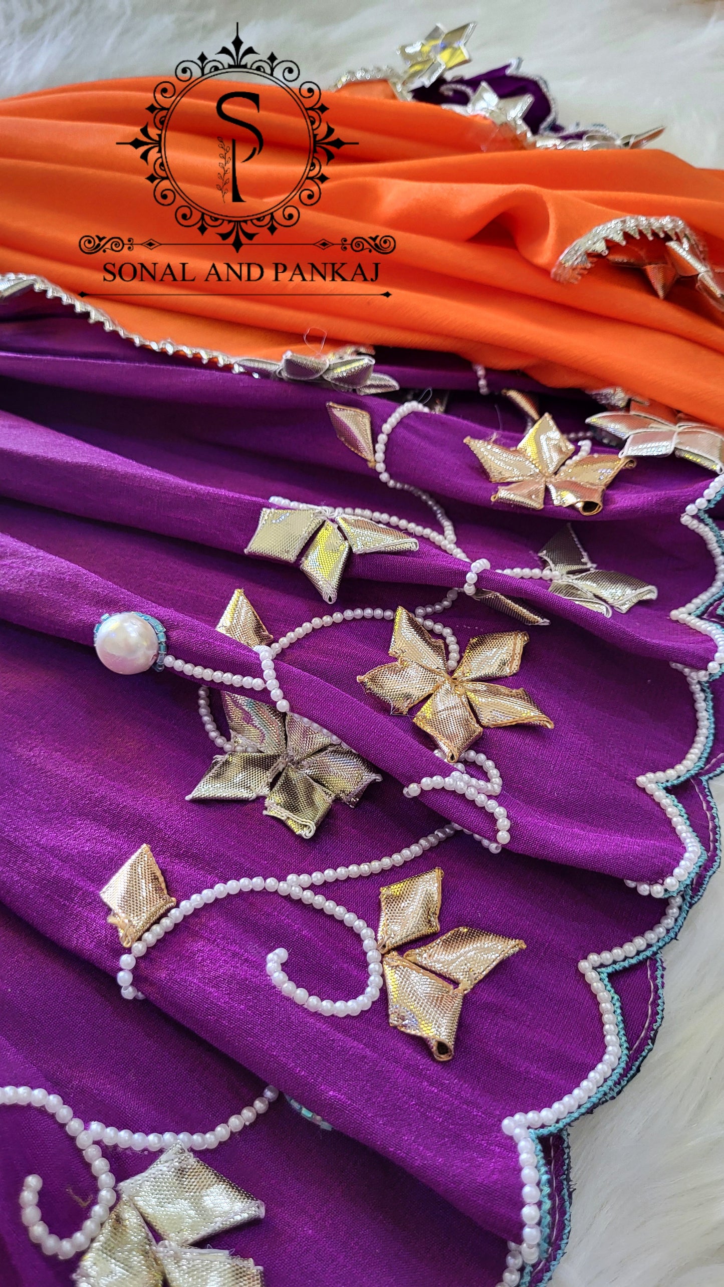 Barsana Vibes - Hand Embroidered Firozi Purple & Orange Kids Lehenga Choli - KD01581