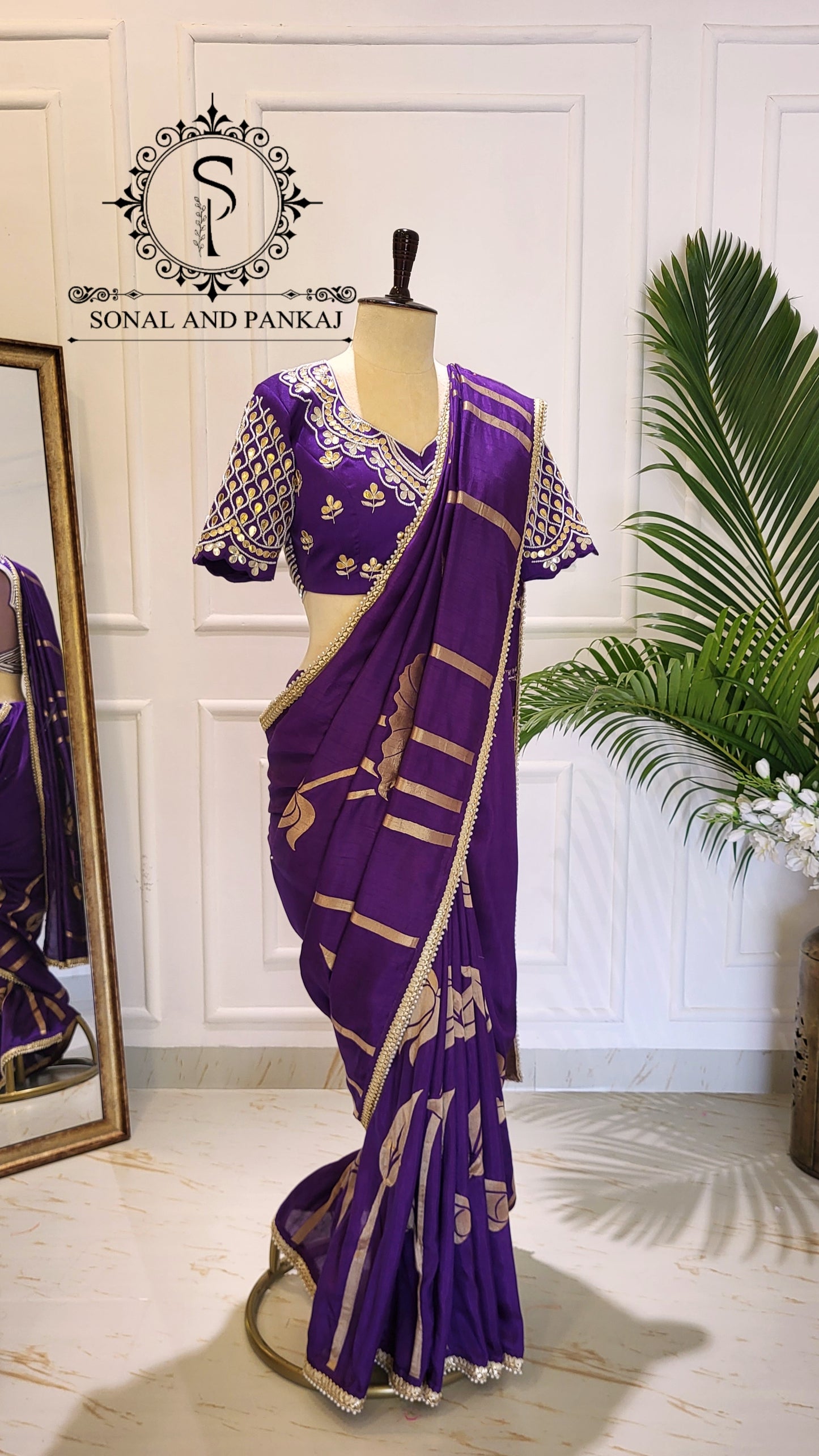 Nisha - Purple Gotta Patti Hand Embroidered Blouse & Designer Saree - SA01585