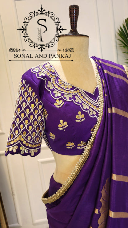 Nisha - Purple Gotta Patti Hand Embroidered Blouse & Designer Saree - SA01585
