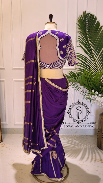 Nisha - Purple Gotta Patti Hand Embroidered Blouse & Designer Saree - SA01585