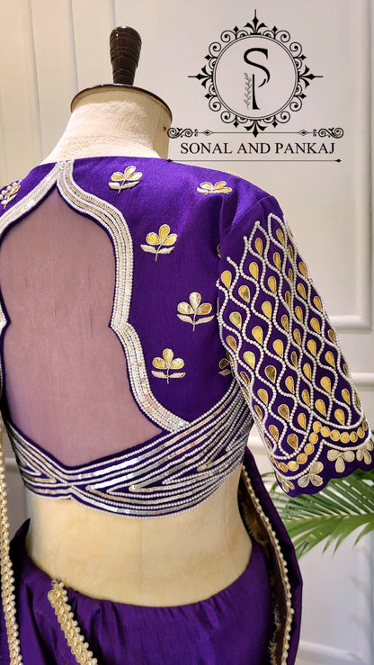 Nisha - Purple Gotta Patti Hand Embroidered Blouse & Designer Saree - SA01585