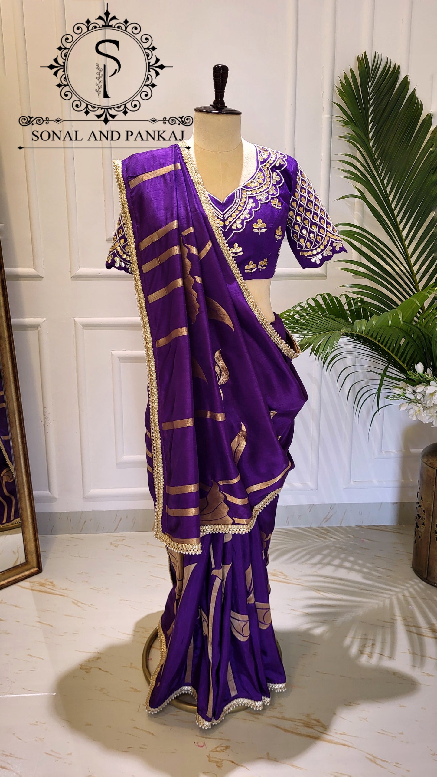 Nisha - Purple Gotta Patti Hand Embroidered Blouse & Designer Saree - SA01585