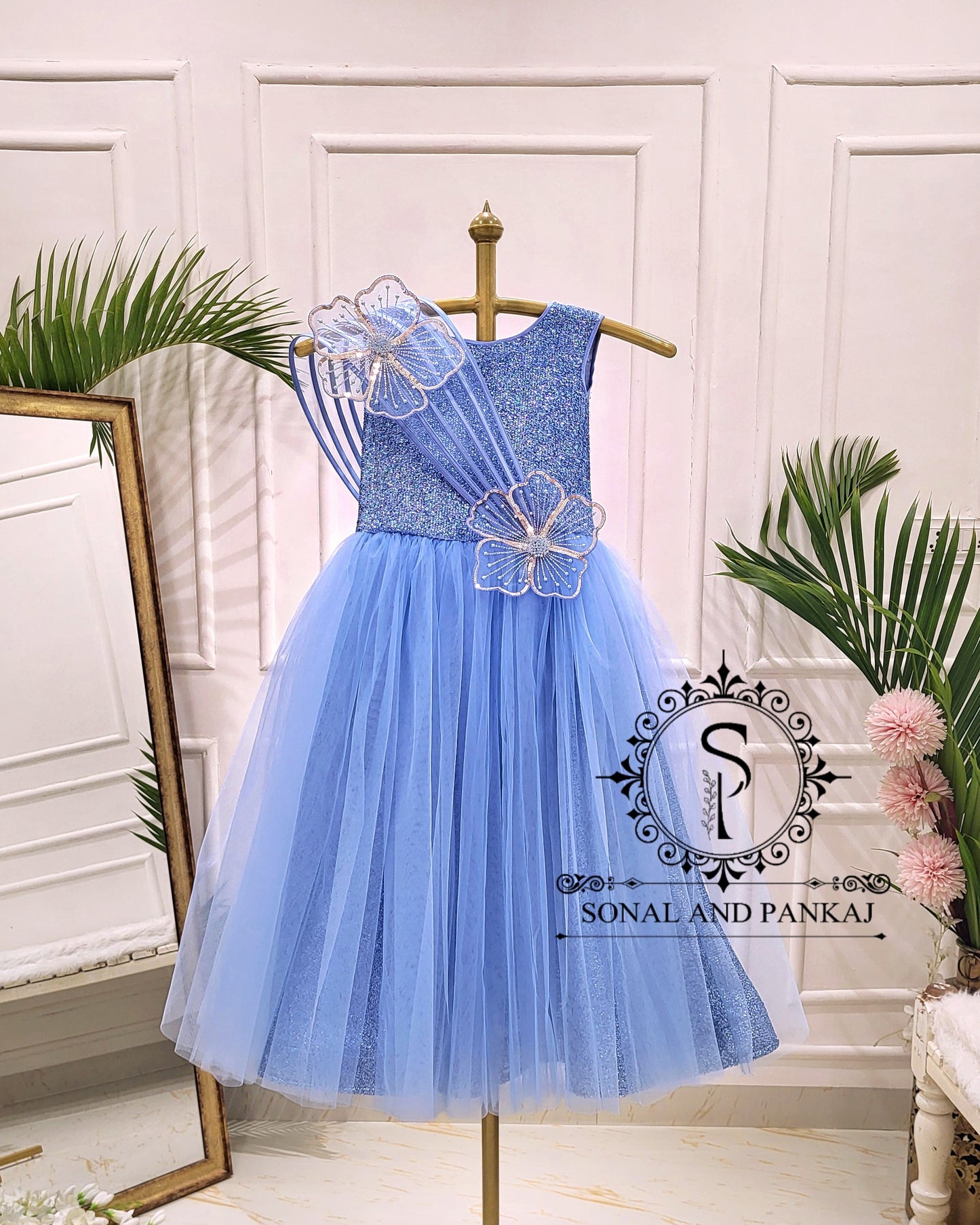 Elsa - Ice Blue Floral Blossom Gown - KD01589