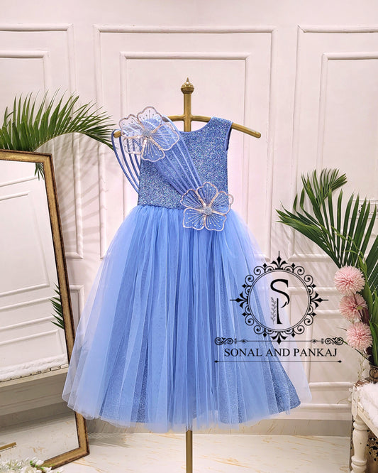 Elsa - Ice Blue Floral Blossom Gown - KD01589