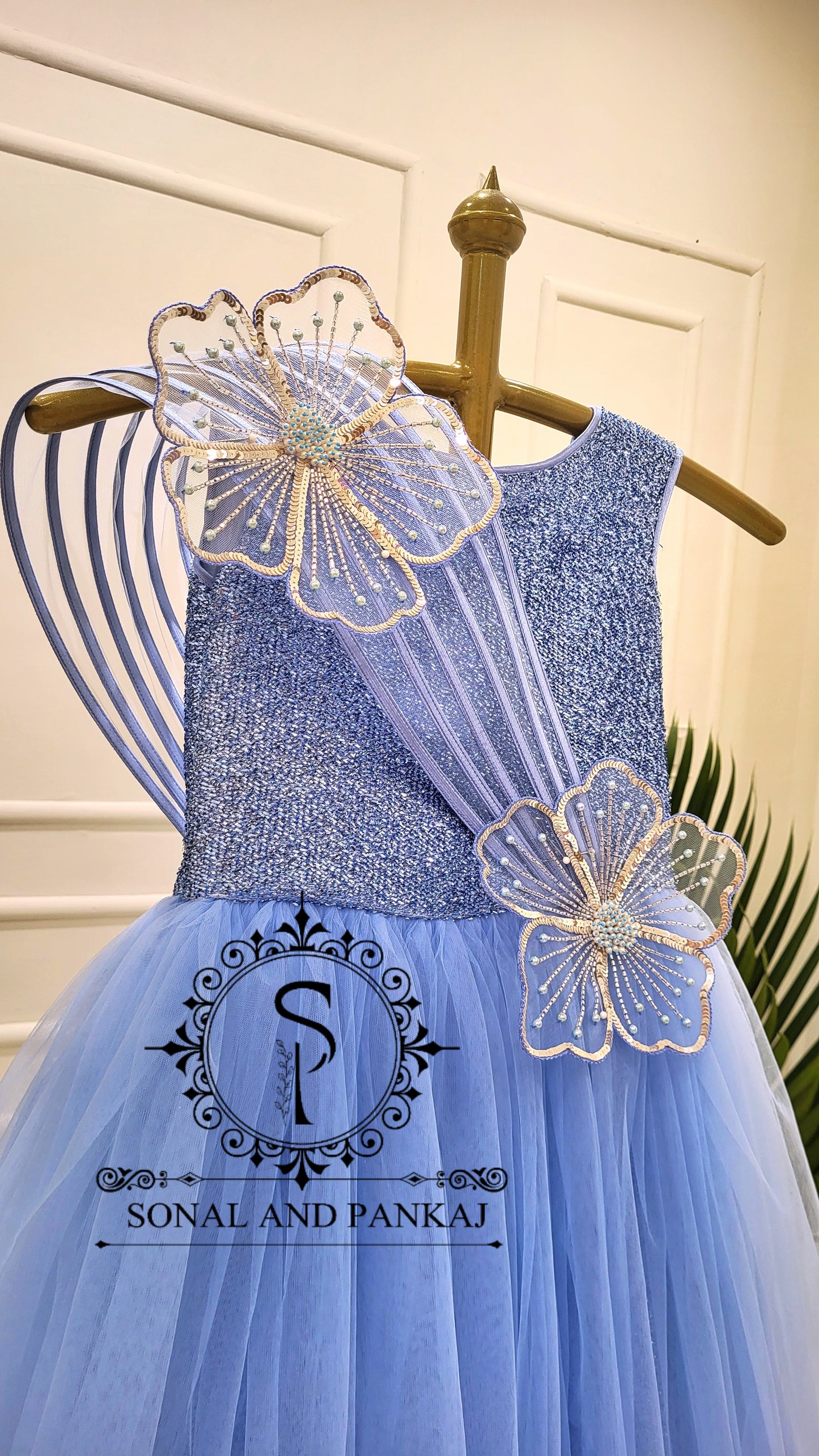 Elsa - Ice Blue Floral Blossom Gown - KD01589