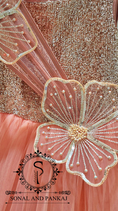 Anna - Peach Floral Blossom Gown - KD01588