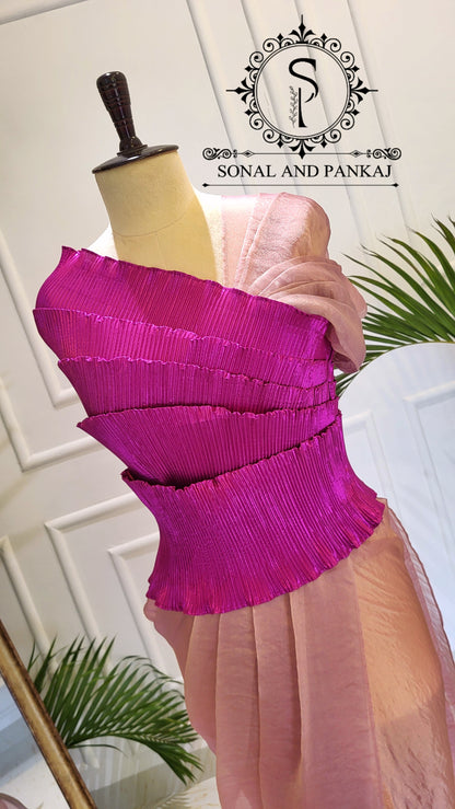 Desi Girl Vibe - Pink Top & Onion Pink Pre-pleated Saree - SA01590