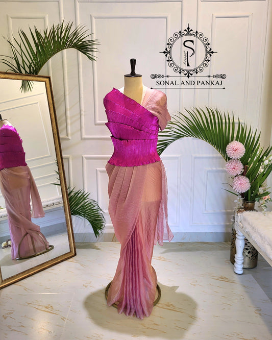 Desi Girl Vibe - Pink Top & Onion Pink Pre-pleated Saree - SA01590