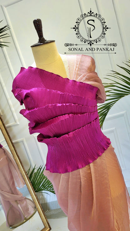 Desi Girl Vibe - Pink Top & Onion Pink Pre-pleated Saree - SA01590