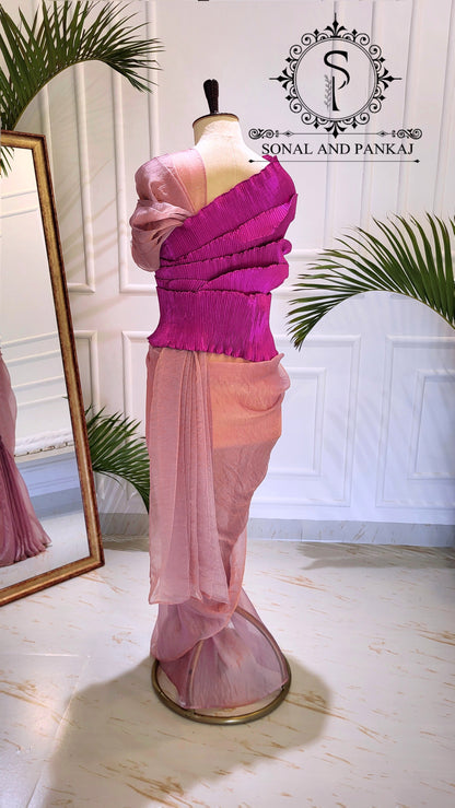 Desi Girl Vibe - Pink Top & Onion Pink Pre-pleated Saree - SA01590