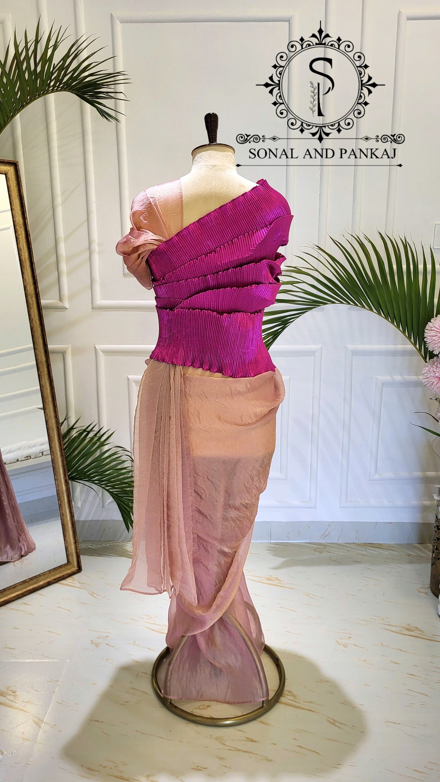 Desi Girl Vibe - Pink Top & Onion Pink Pre-pleated Saree - SA01590